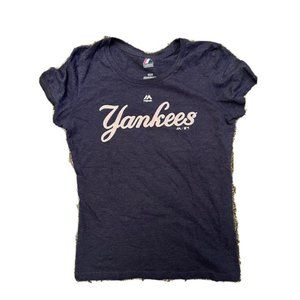 New York Yankees Blue  Women's •Size M Majestic V-neck T-Shirt Cotton